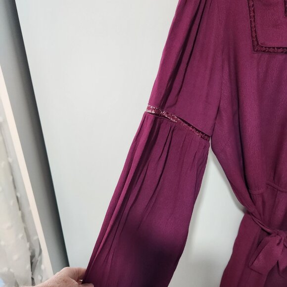 GAP Women's Long Sleeve Berry Purple Peasant Style Dress with Embroidery XXL - Picture 5 of 11